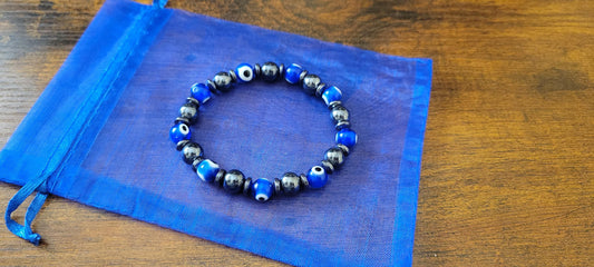 Handmade Evil Eye & Hematite Bracelet: Protection Jewelry