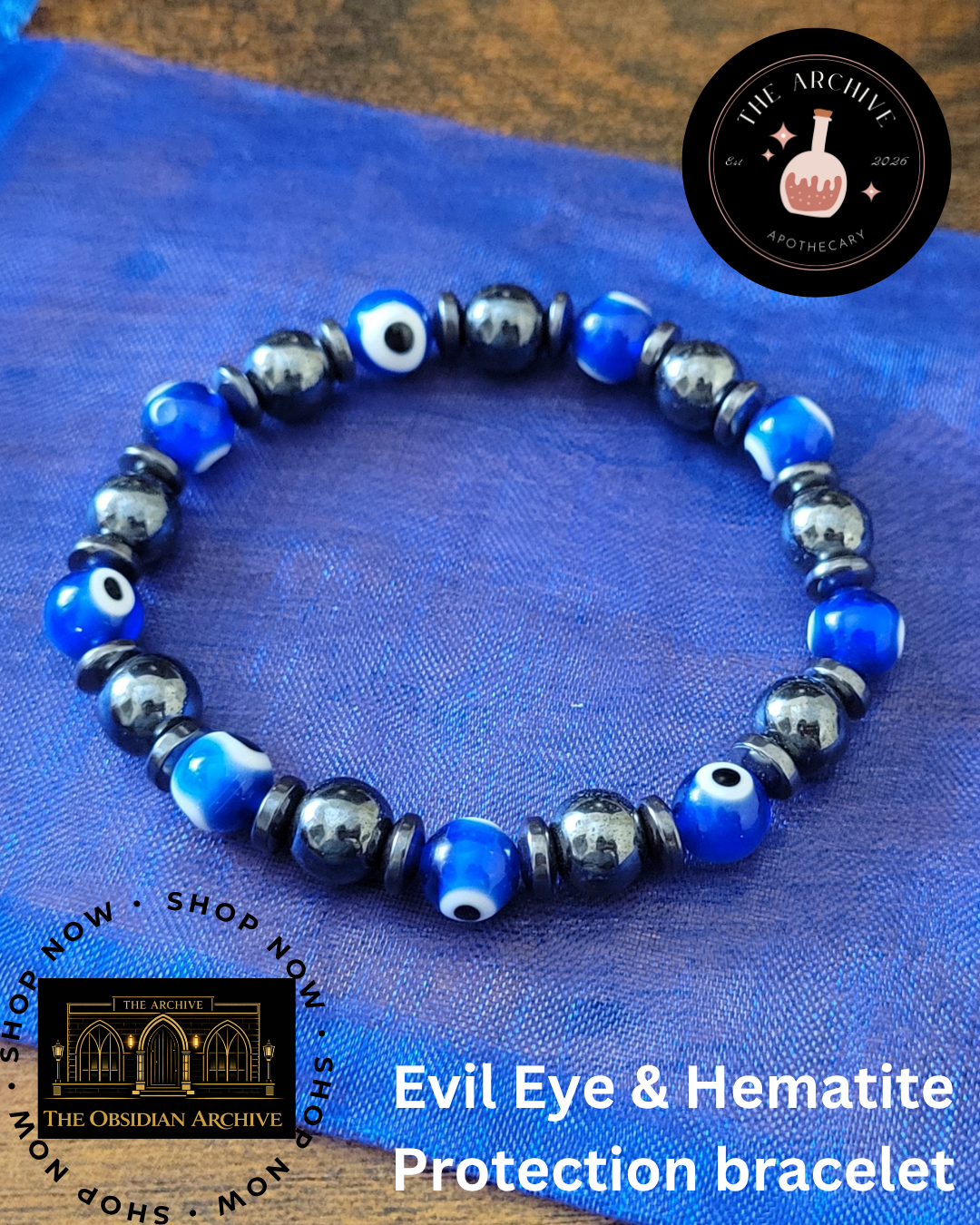 Handmade Evil Eye & Hematite Bracelet: Protection Jewelry