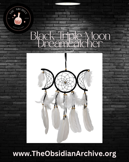 Handmade Black Triple Moon Dreamcatcher: Boho Feather Decor (9x20in)