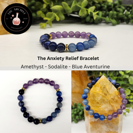 Anxiety Relief Gemstone bracelet, Blue Aventurine-Amethyst-Sodalite bracelet, crystal jewlery