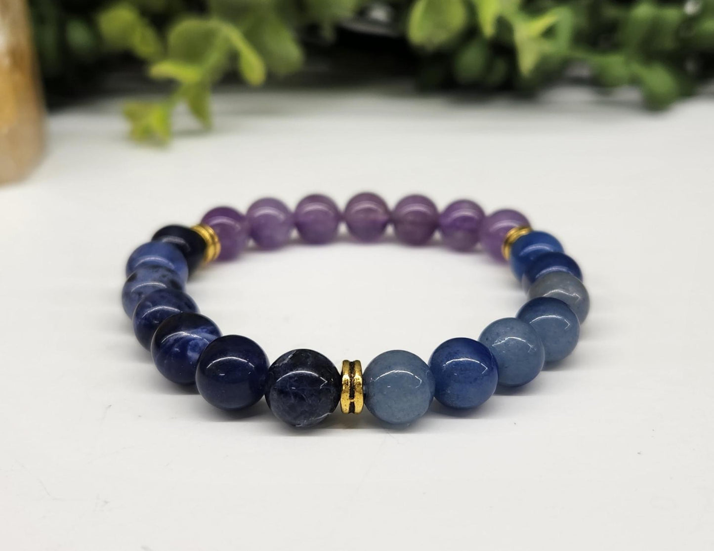 Anxiety Relief Gemstone bracelet, Blue Aventurine-Amethyst-Sodalite bracelet, crystal jewlery