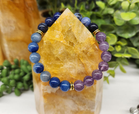 Anxiety Relief Gemstone bracelet, Blue Aventurine-Amethyst-Sodalite bracelet, crystal jewlery