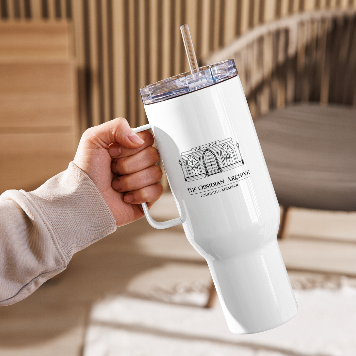 The OA exclusive Travel mug with a handle